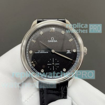 Swiss replica 8802 automatic watch TW factory Omega De Ville watch black dial leather bracelet 